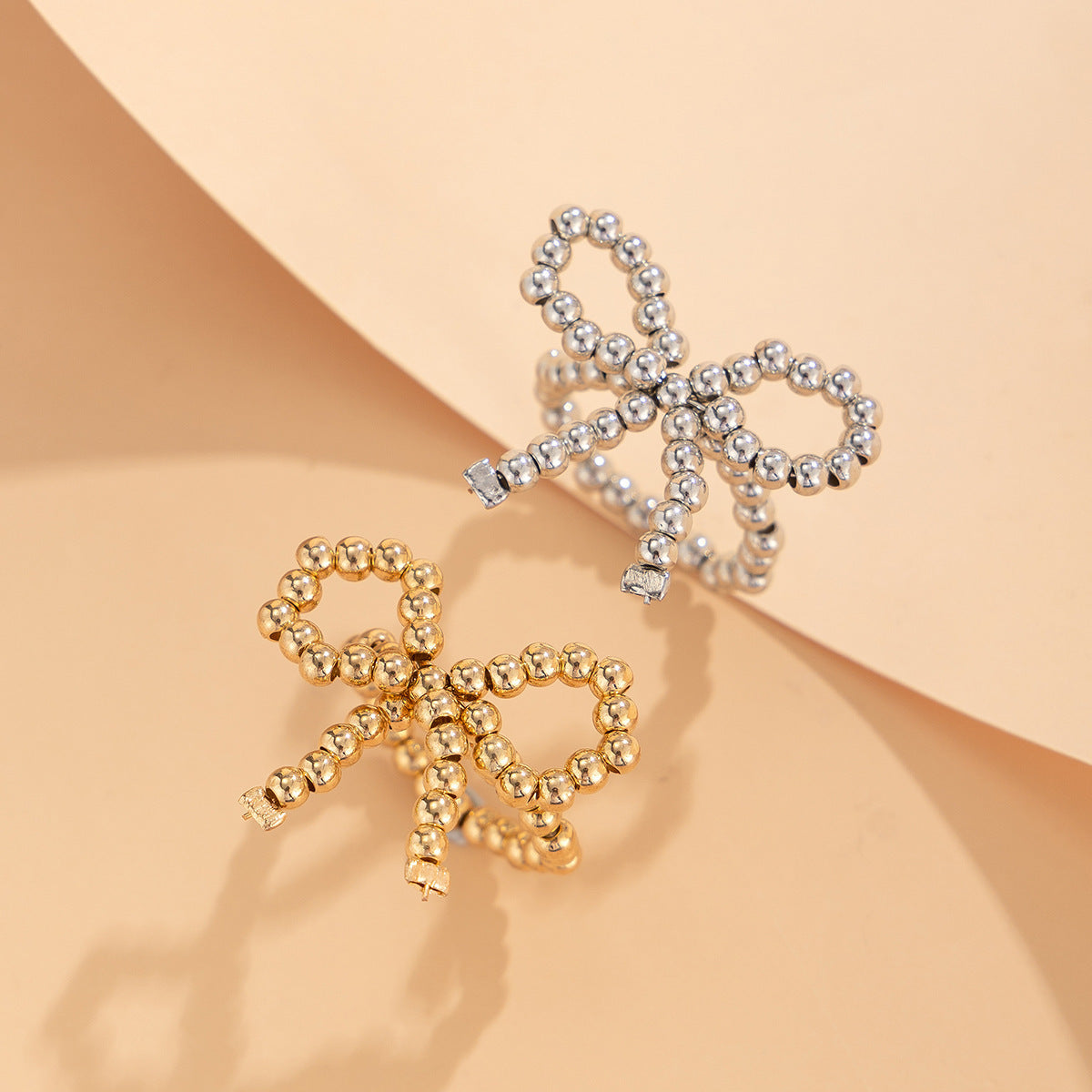 Sweet and Cool Metal Bow Rings Women's Pearl Beaded Open End Rings Bow Rings