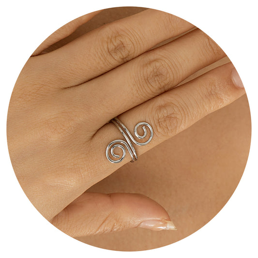 Simple winding thread opening ring for women, versatile geometric coil gold hoop ring