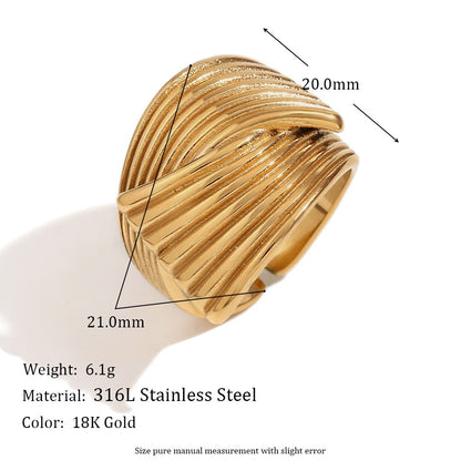 European and American fashion niche retro hand-decorated geometric fan-shaped stripe cross ring for women