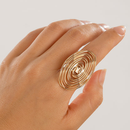 Simple winding thread opening ring for women, versatile geometric coil gold hoop ring