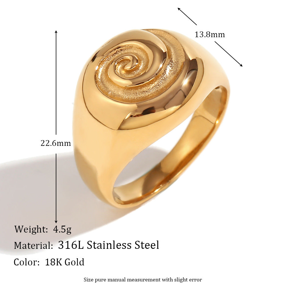 European and American fashion niche personality retro temperament hand jewelry round face vortex ring for women